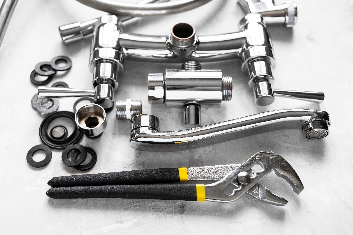 Plumbing Still Life With Disassembled Faucet Valve